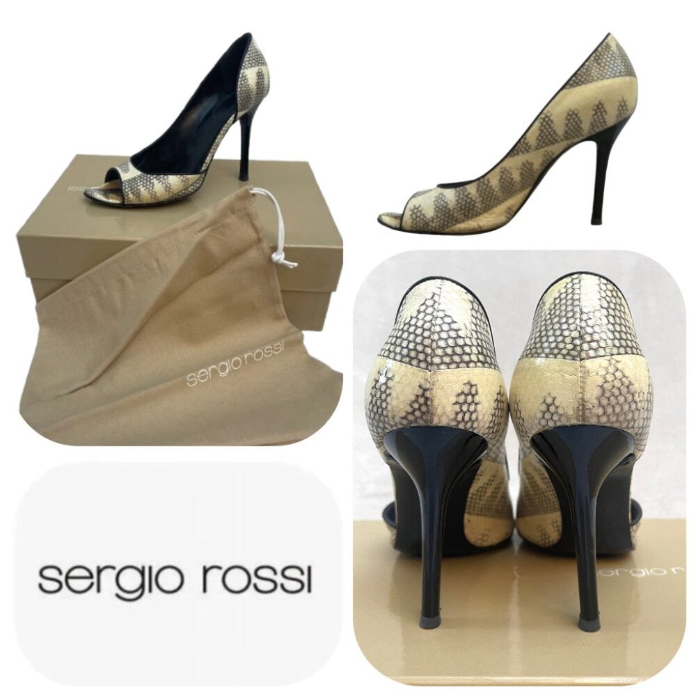 Sergio Rossi Lizard Peep-Toes Vintage D'Orsay Pumps